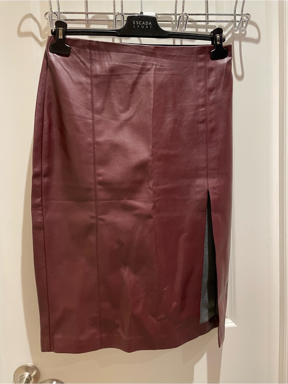 Dynamite Burgundy Leather Pencil Skirt with Side Slit
